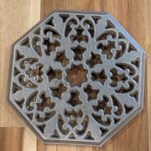 Vintage Wilton Armetale Pewter Octagon Trivet Hot Plate Scroll Filigree Mold 1